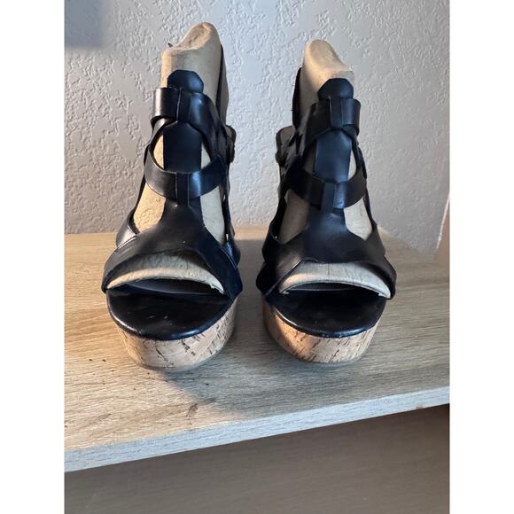 Guess Black Strappy Cork Wedge Sandals Women's Size 8M - Picture 5 of 8